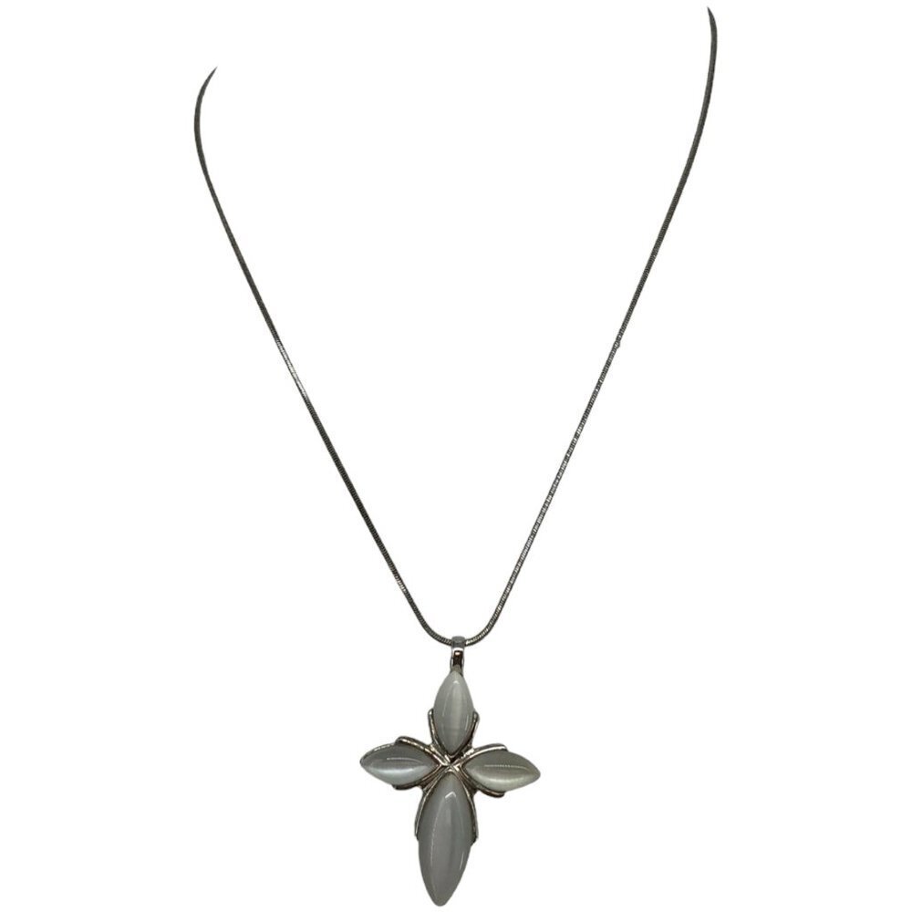 Silver-tone necklace with mother of pearl cross pendant